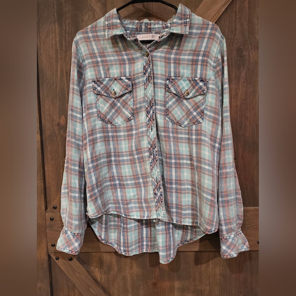 Billy T Patch Pocket Plaid Shirt Size Large - Picture 2 of 7
